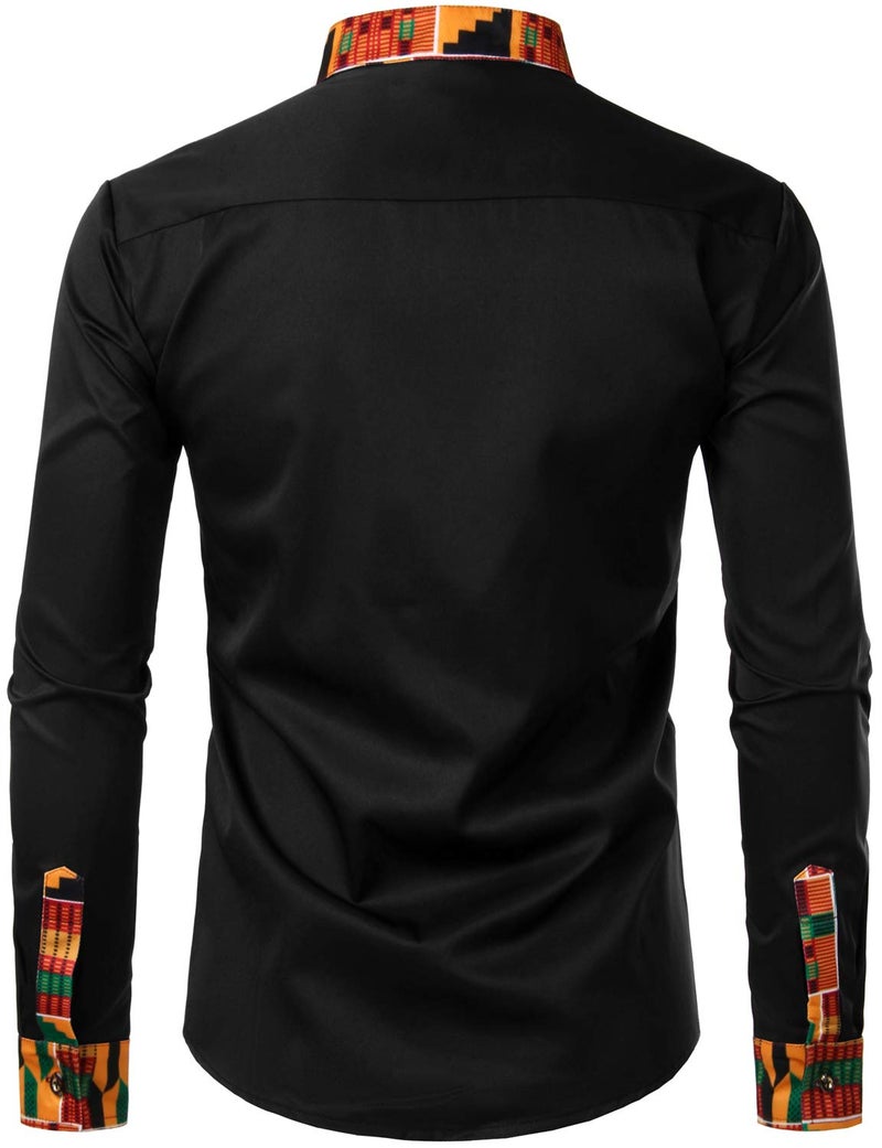 ZEROYAA Men's Hipster Patchwork Design Slim Fit Long Sleeve Button up Mandarin Collar Shirts ZZCL46 Black Medium - Image 2